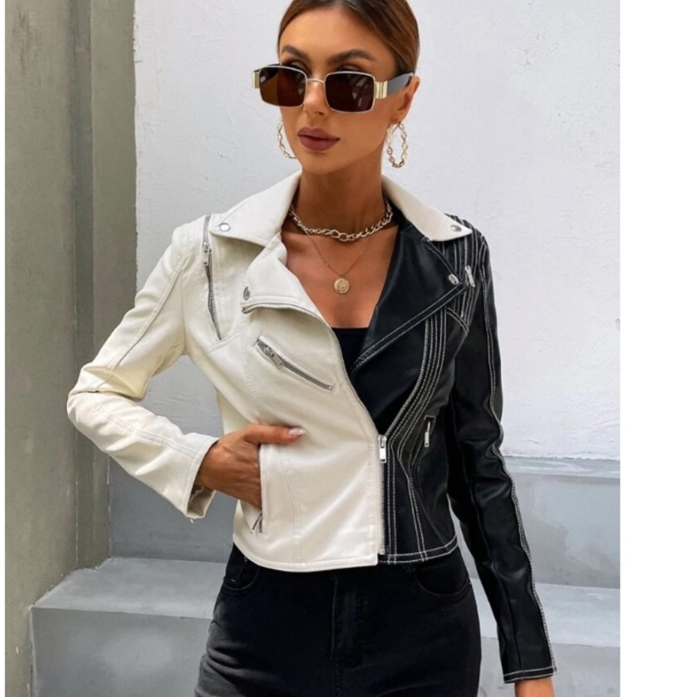 Black and White Faux Leather Moto Jacket - NWOT
